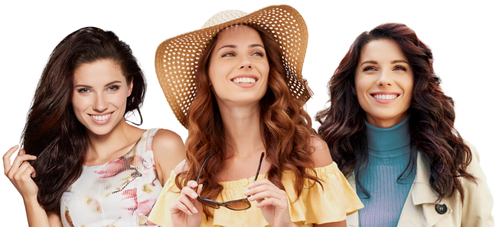 3 girls smiling showing their perfect teeth